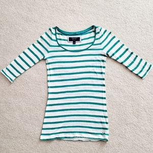 Green/White Striped Mid Sleeve Shirt